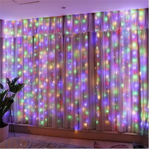 Guirlande Lumineuse Rideau Multicolore, 300 Led 3m*3m¿8 Modes D'eclairage Usb Et Télécommande Avec Minuterie Pour Salle, Fenêtre, Mariage, Fête, Noël[Z69] - Neuf