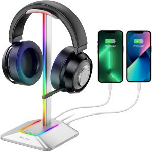 LORANKA-Support pour Casque RGB avec chargeurs USB Type-C et Transfert de donn&eacute;es Universel pour Casque de Jeu et Casque de Jeu pour Tous Les &eacute;couteurs (Plateado) - Neuf