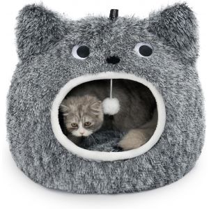 Niche Pour Chat Lavable - Lit Pour Chat - Mignon Moster - Peluche - Coussin En Forme De T&ecirc;te De Chat - Coussin Moelleux - Chaton Moelleux - Lit Douillet Pour Animal De Compagnie - Neuf