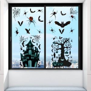 4 Pcs Halloween Fenêtre S'accroche Amovible Fenêtre S'accroche Pour La Décoration De Partie, Château, Chauve-Souris, Motif En Toile D'araignée (Halloween Chauve-Souris S'accrochent) - Neuf