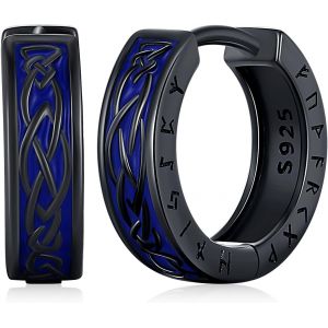 Boucles D'oreilles Viking Rune Pour Hommes Femmes En Argent Sterling 925 Noir Boucles D'oreilles Cr&eacute;oles Viking Nordiques Style Punk Boucles D'oreilles Piercing Bo&icirc;te Cadeau Pour Hommes Mari - Neuf