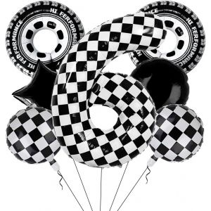 CAUC-Baudruche de Course, Ballon Aluminium Course, Ballons de Course pour Voiture, Anniversaire 6 Ans Balloon, &Eacute;toile et Pneu Ballon, pour F&ecirc;te Th&egrave;me Course et Anniversaires Enfants - Neuf