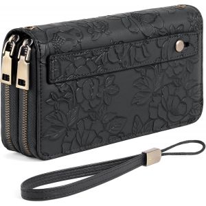 CAUC-Portefeuille Femme Grand, Porte Feuille Feminin Cuir Végétalien Double Fermeture à Glissière, RFID Porte chequier, avec Multiples Poches Portefeuilles et Porte-Cartes Idee Cadeau Femmes - Neuf