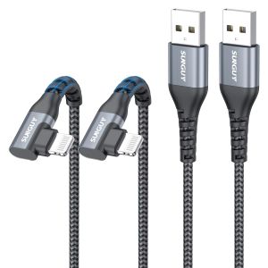 KALANKA-C&acirc;ble USB-A vers Lighting coud&eacute; &agrave; 90&deg;,[Certifi&eacute; MFi] C&acirc;ble de charge court Light&iquest;ing, gaine en nylon tress&eacute;, compatible avec i-Phone 14/13/12/11 Series X SE iPad9/mini [Gris 0.3m lot de 2] - Neuf