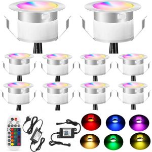 Kal-Lot De 10 Luminaires Encastrés Au Sol Bluetooth Rgbww Led Extérieur 1.2w Ø45mm Ip67 Étanche Led Spots Encastrés Patio Cuisine Jardin Lampe Led Kit Complet - Neuf