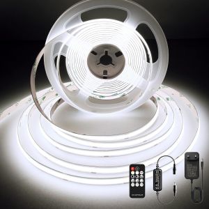 Ruban Led Cob 3m,6000k Bande Lumineuse Dimmable Avec Telecommande Et Alimentation,Dc24v,Cri>92,Largeur 8mm,Ruban Led Blanc Froid Pour Décoration De Chambre - Neuf