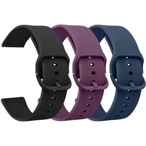 3pack Bracelets De Montres Silicone 22mm, Remplacement Dégagement Rapide Pour Femme Homme 20mm 22mm (22mm, Violet/Bleu Mrine/Noir) - Neuf
