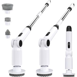 JEXNOVASHOP-Brosse Nettoyage Electrique, Brosse Nettoyage Salle de Bain,Manche R&eacute;Glable avec Affichage pour Salle de Bain, Baignoire, Toilettes, Cuisine (White) - Neuf