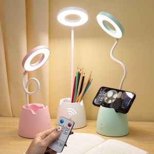 Lampe De Bureau,Lampe Bureau Enfant Dimmable Avec 3 Modes D'éclairage,Avec Fonction De Télécommande,Peut Être Chronométré,Rechargeable Lampe De Table Led Avec Porte-Stylo Et Support Téléphone - Neuf