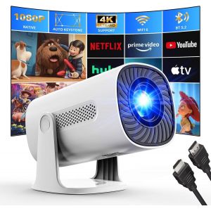 CHECARZHN--NO1-Mini Vidéoprojecteur 4K 1080P Projecteur Avec Modes Étoiles Wifi6 Y Bluetooth Projecteur Avec Apps Et Android Tv Os, Auto Keystone Haut-Parleurs Stéréo, Compatible Avec Tv Stick/Smartp - Neuf