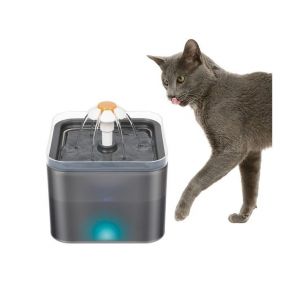 Fontaine &agrave; eau intelligente 2 L pour animaux de compagnie avec &eacute;clairage LED, pompe silencieuse et 3 modes de d&eacute;bit pour chats et petits chiens - Neuf