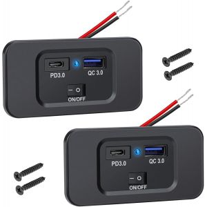 JGD-Prise USB RV, QC3.0 USB A & PD3.0 USB C Port Chargeur Panneau de Prise avec Indicateur & Interrupteur pour Voiture, 2PCS - Neuf