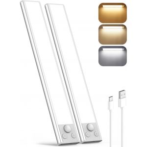 Ulteronixshop-Lampe Led Rechargeable Cuisine Reglette, Usb Sans Fil Lampe Detecteur De Mouvement Interieur 3 Couleurs Dimmable Placard Eclairage Magn&eacute;tique Lampe D'armoire Pour Escalier Dressing, 2 P - Neuf