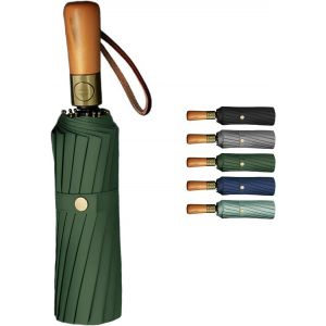 Ershi-Parapluie Pliable Automatique 16 Baleines 108 Cm - Manche En Bois - Protection Uv - Coupe-Vent - Idéal Pour L'été Et L'hiver[2321] - Neuf