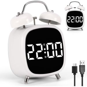 Kal-Réveil Numérique, Réveil Fort Pour Les Dormeurs Profonds, Réveil Fort Avec Cloche En Métal, Réveil Blanc Avec Pieds Et Poignées, Horloge D'alarme Convient Aux Personnes Âgées, Aux Enfants Et - Neuf
