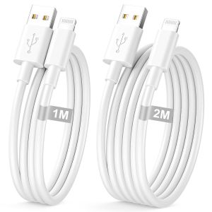 Lbgwp60-Cable Iphone 1m+2m/Lot De 2, [Certifié Mfi] Cable Iphone Usb 2m Câble Lightning Fil Chargeur Iphone Cable Charge Rapide Cordon Pour Iphone 14 Pro /13 Pro/12 Mini/11/X/Xs/Xr/8/7/6s/5/Se, Ipad - Neuf