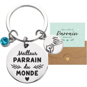 Kal-Kit De Cadeau Parrain Porte-Cl&eacute; Meilleur Parrain Du Monde Pendentif Porte-Clef Et Carte De V?ux Personnalis&eacute; Avec Enveloppe Parrain Demande Annonce Pour F&ecirc;te Naissance Bapt&ecirc;me Communion No&euml;l - Neuf