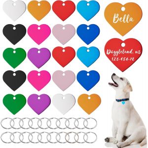 Yts-Médailles D'identification Pour Animaux, 20 Médailles D'identification Colorées Pour Chiens, Double Face, Avec 20 Porte-Clés Pour Chiens Et Chats, En Forme De C?ur - Neuf