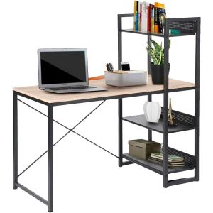 Yemaesre-Bureau De Chambre Et Studio Avec Étagères Latérales - Design Contemporain En Bois Ingénié Et Métal | Espace Optimisé Avec Étagères Latérales - Neuf