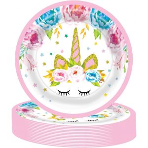 Sjzg-16 Pi&egrave;ces Rose Assiettes En Papier Vaisselle Anniversaire &Agrave; Th&egrave;me Licorne Pour Filles,7 Pouces Assiettes Id&eacute;al Pour F&ecirc;tes D'enfants,Table D&eacute;coration Joyeuse -16 Invit&eacute;s - Neuf