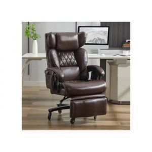 Chaise de bureau ergonomique, chaise de direction avec fonctions massage et chauffage, dossier r&eacute;glable (marron) - Neuf