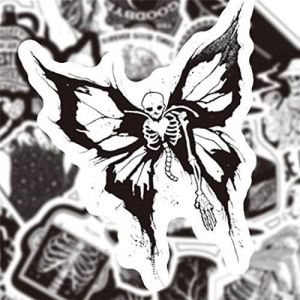 acdsgd-Lot de 100 autocollants gothiques noirs et blancs imperm&eacute;ables en vinyle t&ecirc;te de mort pour bagages, ordinateur portable, skateboard, moto - Neuf