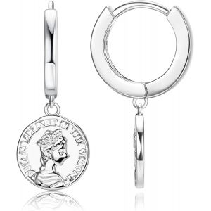 Kal-Argent Or Boucles D`Oreilles Pour Femmes, Argent Sterling 925 Hypoallergénique Huggie Boucles D`Oreilles Avec Étoile/Coeur/Pièce/Serpent Pendentif Boucles D`Oreilles Pendantes - Neuf