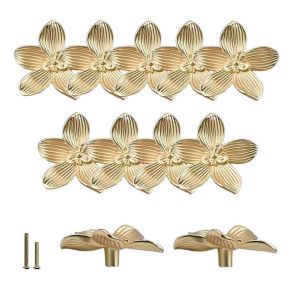 12Pcs Fleur Or Tiroir Boutons Pétale Cuisine Armoire Boutons - Neuf