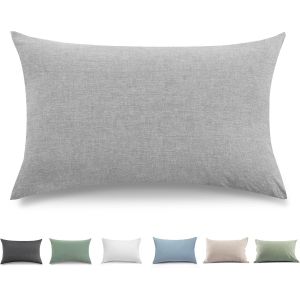 Trahoo-Taie Oreiller 40x60 Cm Lot De 2housse Coussin 100% Coton Lav&eacute; Doux, Aspect Lin Et Respirant, Taie D Oreiller Gris Clair Avec Fermeture &Eacute;clair - Neuf
