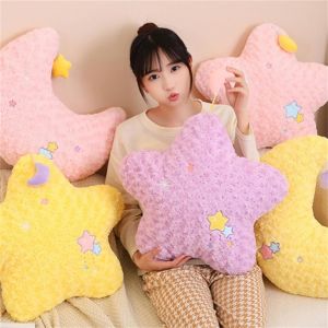 Cauc-Coussin Douillet Pour Enfant - En Peluche - Adorable &Eacute;toile Et Lune - Coussin D&eacute;coratif Doux Et Moelleux - Pour Coin Douillet, Chambre D'enfant, Chambre &Agrave; Coucher - 50 Cm - Violet - &Eacute;toile - Neuf