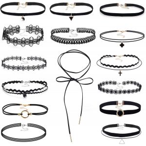 15 Pi&egrave;ces Choker Gothic Set Black Collier Femme Fantaisie Choker Ladies Teen Girls Gothic Collar Lace Ras De Cou Femme D'halloween, Christma No&euml;l - Neuf