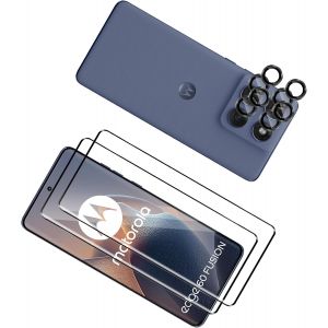 JGD-Verre Tremp&eacute; pour Motorola Moto Edge 60 / Edge 60 Fusion, 2 Pi&egrave;ces 3D Protection D'&eacute;cran avec 2 Pi&egrave;ces Protecteur d'Objectif Cam&eacute;ra [Noir], Duret&eacute; 9H Anti-Rayure HD Sans Bulles Vitre - Neuf