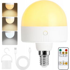 Kal-Ampoule Rechargeable Avec Minuterie Et Télécommande, Ampoules À Piles À Intensité Variable Avec Base Magnétique, Ampoule Led E14 Amovible, Lampes Non Câblées Avec 3 (3colour, E14-1pc) - Neuf