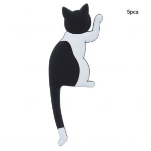 Hjlian Lot De 5 Aimants De Refrigerateur En Forme De Chat De Dessin Anime, Autocollants Decoratifs Pour Refrigerateur (Chat Noir Et Blanc) - Neuf