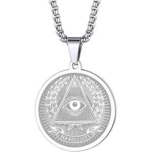 Kal-Illuminati Colliers Pour Homme Femme Oeil De La Providence Pendentif Pièce Occulte Esotérique Médaillon Religieux Unisexe Protection Bijoux Talisman Amulettes Cadeaux - Neuf