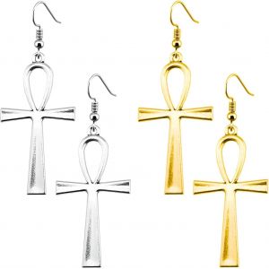 Kal-Lot De 2 Paires De Boucles D'oreilles En Forme De Croix D'ankh -Vintage -Pendentif En Forme De Croix Égyptienne -Boucles D'oreilles Pour Femmes -Vieux Or Argenté - Neuf