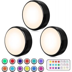 Eryi-Lampe De Placard, Lampe Led Veilleuse Rgb 16 Couleurs Sans Fil, Éclairage D'escalier, Éclairage De Jeu Sans Fil À Led, Avec 1 Télécommandes Et Fonction De Synchronisation, Paquet De 3 - Neuf