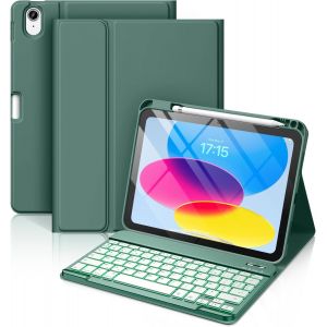 Coque Clavier Pour Ipad A16 11/10 Ème Generation (11 Pouces 2025/10.9 Pouces 2022), Étui Keyboard 7 Couleurs Rétroéclairées Avec Porte Crayon, Azerty Layout Pour Ipad 10eme/11eme, Vert Pin[Z5] - Neuf