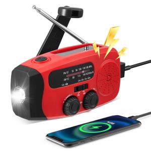 Portable Radio FM/AM Emergency, Radio Dynamo Crank Solar, Portable Battery Operated Ra-dio with 2000mAh Power Bank/SOS Alarm/Flashlight/3W Speakers, Ourdoor, Emergency - Neuf
