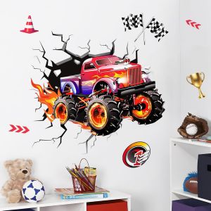 Stickers Muraux Voiture De Course 3d Décoration Murale Enfant Autocollant Mural Deco Chambre Garçon Pour Chambre Enfant Pépinière Salon Bureau - Neuf