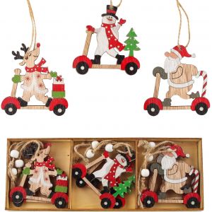 D&eacute;coration De Sapin De No&euml;l En Bois &Agrave; Suspendre, Ornement &Agrave; Suspendre En Bois De No&euml;l, L'ensemble De Copeaux De Bois D&eacute;coratifs Color&eacute;s, Pendentif De No&euml;l Avec Bo&icirc;te De Rangement Et &Eacute;charpe - Neuf