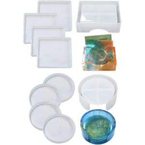 Lot De 10 Moules En R&eacute;sine Pour Dessous De Verre Rond En Silicone, Bo&icirc;te De Rangement Rectangulaire Ronde En Silicone &Eacute;poxy Pour Loisirs Cr&eacute;atifs - Neuf