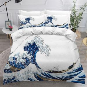 Ulteronixshop-Housse De Couette 140x200cm Enfant Ado Japonais Vagues De Kanagawa Parure De Lit 3d Japon Microfibre 1 Personnes Avec Fermeture &Eacute;clair Et 2 Taies D'oreill 3 Pi&egrave;ces Pour Gar&ccedil;on Fille Adu - Neuf