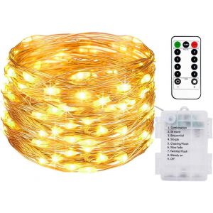 [Lot De 1] Guirlande Lumineuse A Pile,10m 100led Guirlande Led À Pile Avec Télécommande 8 Modes Fonction Minuterie Ip65 Etanche Fil Lumineux Décoration Intérieur Extérieur Chambre Noël Mariage Jardin - Neuf