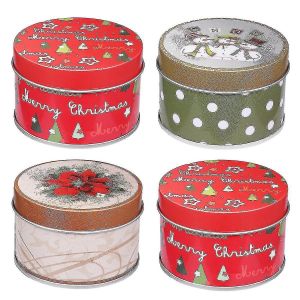 Upkoch 4pcs Boîte en fer blanc sur le thème de Noël Boîtes à biscuits de bonbons ronds Tin Case Party Supplies - Neuf