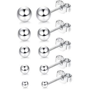 Kalhx-5 Paires Clou D'oreille En Argent 925 Pour Femme Homme Boucle D'oreille Boule Cartilage Hypoallerg&eacute;niques Classique Petite Piercing Boucles D'oreilles 2-6mm - Neuf