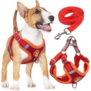 Tianyi-Rennaio Harnais Pour Chien Anti-Tir, Harnais R&eacute;glable Pour Chiot Avec 2 Clips De Laisse, Harnais R&eacute;fl&eacute;chissant Et Ensemble De Laisse Pour Chiens De Petite Et Moyenne Taille (Rouge, Xl) - Neuf