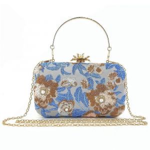 Vintage Brod&eacute; Sac d'Embrayage pour les Femmes, Floral Perle du Soir de la Cha&icirc;ne de Sac d'&Eacute;paule, Petite de l'Argent Invit&eacute; de Mariage de Sac &agrave; main - Neuf