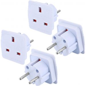 JGD-4X Adaptateurs de Voyage UK vers EU, Adaptateur Prise Anglaise vers Prise Fran&ccedil;aise, UK 3 Broches vers EU 2 Broches, Travel Adapter Set pour l&iquest;Europe, Espagne, Allemagne, Italie, Blanc - Neuf