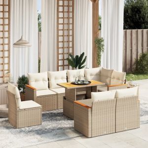 Prolenta Premium - Salon De Jardin Avec Coussins 9 Pcs Beige R&eacute;sine Tress&eacute;e - Neuf